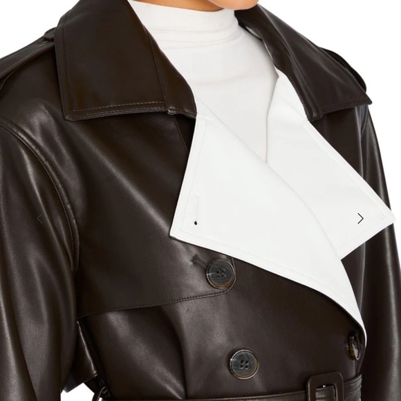 Seroya Estelle Ash Brown and White Women's vegan leather Trench Coat - Picture 4 of 11